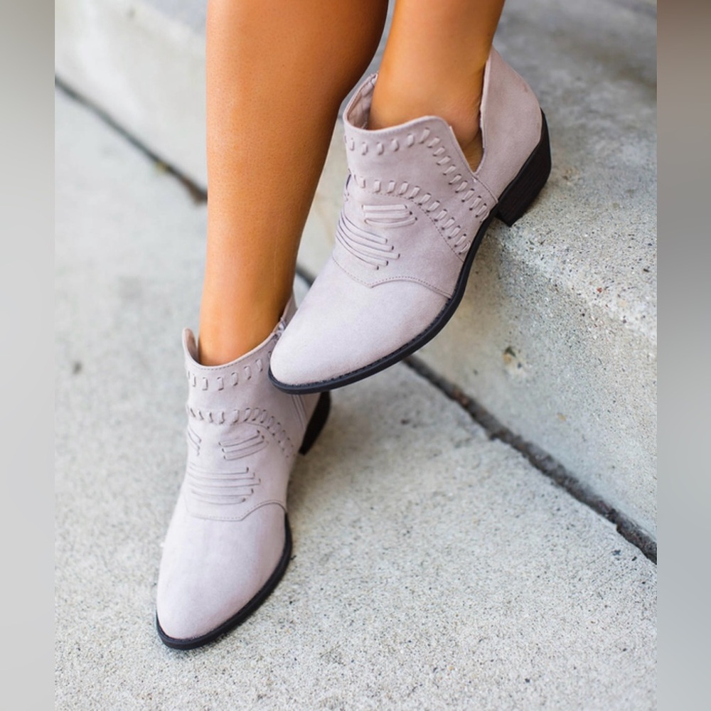 Dottie Couture Boutique Stone Color Suede Stitch Booties